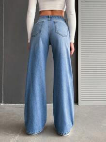 EURMUSE Low Waist Wide Leg Medium Wash - Light Wash - View 2