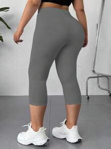 CovetEZ Plus-Size Women's Solid Color 3/4 Length Basic Leggings - Dark Grey - View 4