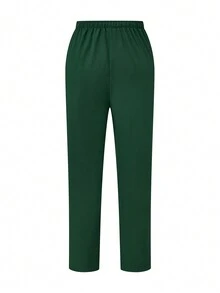 SHEIN TaskFit Women's Striped V-Neck Short Sleeve Top And Pants Casual Business Suit, Scrub Set - Green - View 5