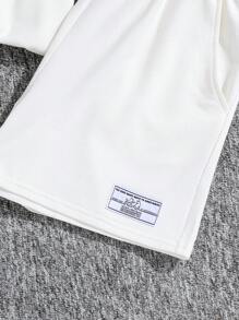 SHEIN Bộ áo thun và quần short dệt kim màu trắng cho cô gái tuổi teen, trang phục thường ngày đơn giản với miếng dán nhãn dệt phía sau, 2 chiếc - trắng - Xem 8