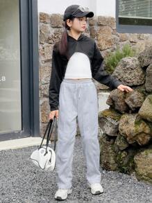 Tween Girl Casual Knitted Straight-Leg Trousers - Light Grey - View 5