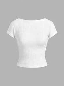 SHEIN EZwear Camiseta blanca ajustada para mujer con espalda descubierta y tejido de punto para verano - Blanco - Ver 2