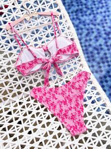 Swim Mod Women's Summer Beach Ditsy Ditsy Floral Hollow Out Sexy Bikini Set, Random Print