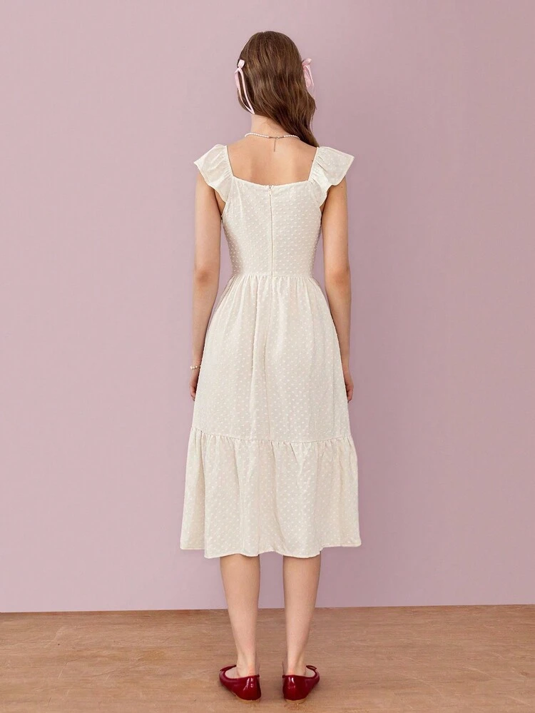 Cap Sleeve Slit Hem Patchwork Dress With Flutter Sleeves