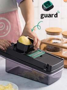 1 Set Of 16-Piece Kitchen Vegetable Cutter Slicer, Black, Individually Packaged, Size: 31 * 12.5 * 13, Suitable For Kitchen Fruit And Vegetable Slicing, Dicing, Shredding And Dicing. Press Type. No Need For Power To Manually Press, Fruit Salad Ingredients. Material. 16-Piece Set. With Egg White Filter, Kitchen Good Helper To Cut Vegetables Quickly. Mother's Day Gifts, Kitchen Tools. Vegetable Masher. Slicer. With Drain Basket. Vegetable Storage Box,Vegetable Fruit Tools,Kitchen Items,Cutter,Food,Salad,Decor,Storage,Party,Birthday. - Black - View 5