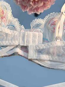 2pcs Women's Cute And Romantic Embroidered Underwear Set, Bra And Panty Set, Lingerie