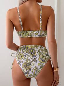 SHEIN Swim Sexy Women Bikini Set, Printed, Wireless, 2 Pieces,Summer Beach - Multicolor - View 2