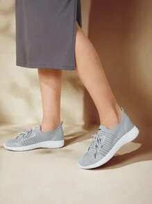 CUCCOO BASICS 女士鞋罗纹系带宽版舒适灰色跑步鞋度假鞋夏季运动鞋休闲鞋运动鞋