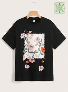 SHEIN Tops con gái Hoa Lá thư Giải trí - màu đen - Xem 5