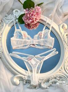 2pcs Women's Cute And Romantic Embroidered Underwear Set, Bra And Panty Set, Lingerie