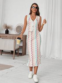 SHEIN LUNE Summer Casual Rainbow Stripe Pride Month Long Skirt Vest 2pcs Set For Women's Vacation,Casual - Multicolor - View 4