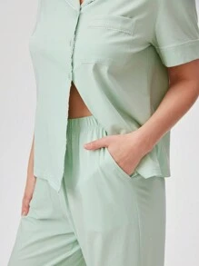 LUVLETTE Green Soft Cotton & Modal Mint Green Basic Long Pajama Sets For Women Lounge Sets For Women Pants With Pockets, Fall Clothes
