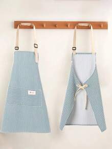 SHEIN 1 chiếc tạp dề sọc nhiều màu có thể điều chỉnh dành cho nam và nữ, tạp dề nấu ăn kiểu đơn giản có túi dành cho đầu bếp, người phục vụ, tạp dề nấu ăn trong bếp, tiệc nướng, thợ làm tóc, dụng cụ nhà bếp, có thể giặt bằng máy (sọc xanh) làm quà tặng Giáng sinh cho ngày lễ - Màu xanh lam - Xem 2