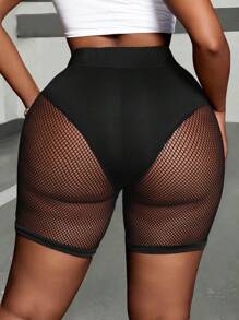 Maweii Plus Size Women's Solid Color Simple Hollow Out Leggings For Daily Wear - Black - View 2