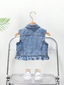 Mittelblauer Denim Weste Jacke mit niedlicher Stickerei und Strass Verzierung für Baby Mädchen - Mittele Waschung - Übersicht 2