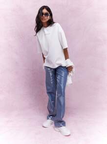 MISSGUIDED Printed Logo Oversized T Shirt - White - View 5