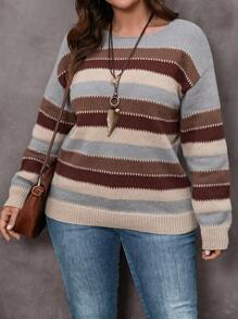 EMERY ROSE Suéter tipo pullover sencillo de color tostado para mujer de talla grande, para el invierno