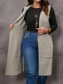 EMERY ROSE 大尺碼西裝領背心針織衫 - 卡其色 - 查看 5