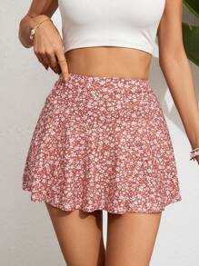 SHEIN VCAY Damen Urlaubs Lässig Skirt mit sparsamem Blumenmuster