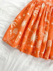 Soleia Vestido corto casual de playa con estampado tropical naranja suelto y cómodo, con apliques y volantes - Puede usarse dentro o fuera durante las vacaciones de verano - Naranja - Ver 5