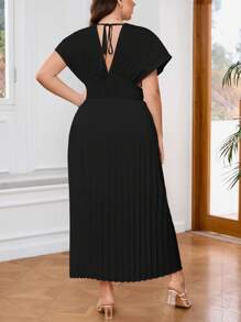 SHEIN Privé 翻領蝙蝠袖打褶擺連衣裙