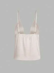 SHEIN Unity 女士純色簡約休閒夏季緞面背心 - 杏色 - 查看 2