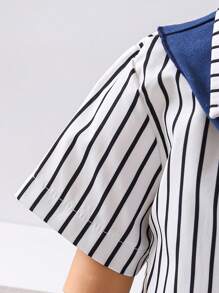 Baby Boys' Summer New Short Sleeve Woven Hong Kong Style Casual Striped Shirt And Sports Shorts Set With Knit Shawl And Accessories - Multicolor - View 8