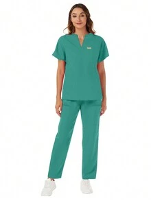 護士純色短袖外科服裝套裝 - 薄荷綠 - 查看 3