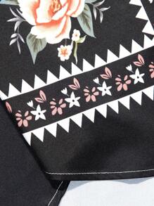 男士花卉印花短袖休閒襯衫，夏季 - 黑色 - 查看 5