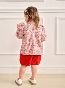 SHEIN Baby Girls' Digital Printed Top And Shorts Set, 2pcs