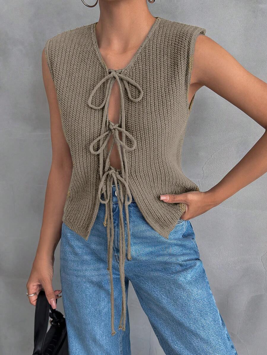 EURMUSE 女士前中綁帶設計短款開衫，適合休閒校園風格