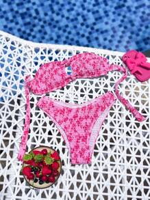 Swim Mod Women's Summer Beach Ditsy Ditsy Floral Hollow Out Sexy Bikini Set, Random Print