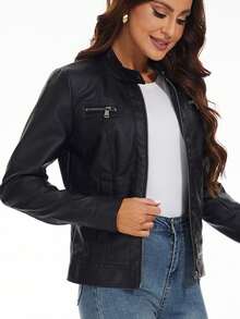 Jaqueta com Zíper e Gola Elevada Fashionable e Versátil