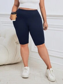 SHEIN Essnce Mallas cortas de unicolor casuales de tallas grandes de primavera/verano - Azul - Ver 4