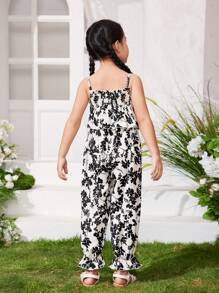 SHEIN Young Girl's Floral Woven Cami Jumpsuit With Ruffle Trim - Multicolor - View 8