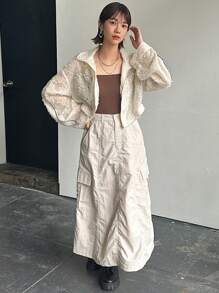 FRIFUL Ladies' Zip-Up Simple Daily Long Sleeve Jacket - Apricot - View 2