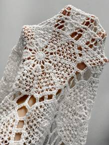 Swim Vcay Women's Solid Color Crochet Beach Cover-Up Top, Suitable For Summer,Summer Beach