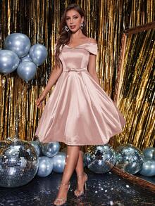 MUXXN Cold Shoulder Satin Bridesmaid Dress - Baby Pink - View 6