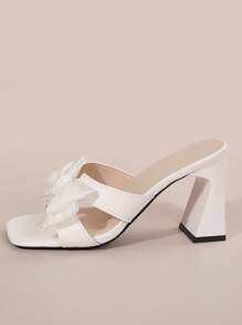 New Fashion Gold Bow High Heel Sandals, Suitable For Dating, Shopping, Commuting, Business, Party & Gathering, Summer & Autumn,Chunky Heels - White - View 5