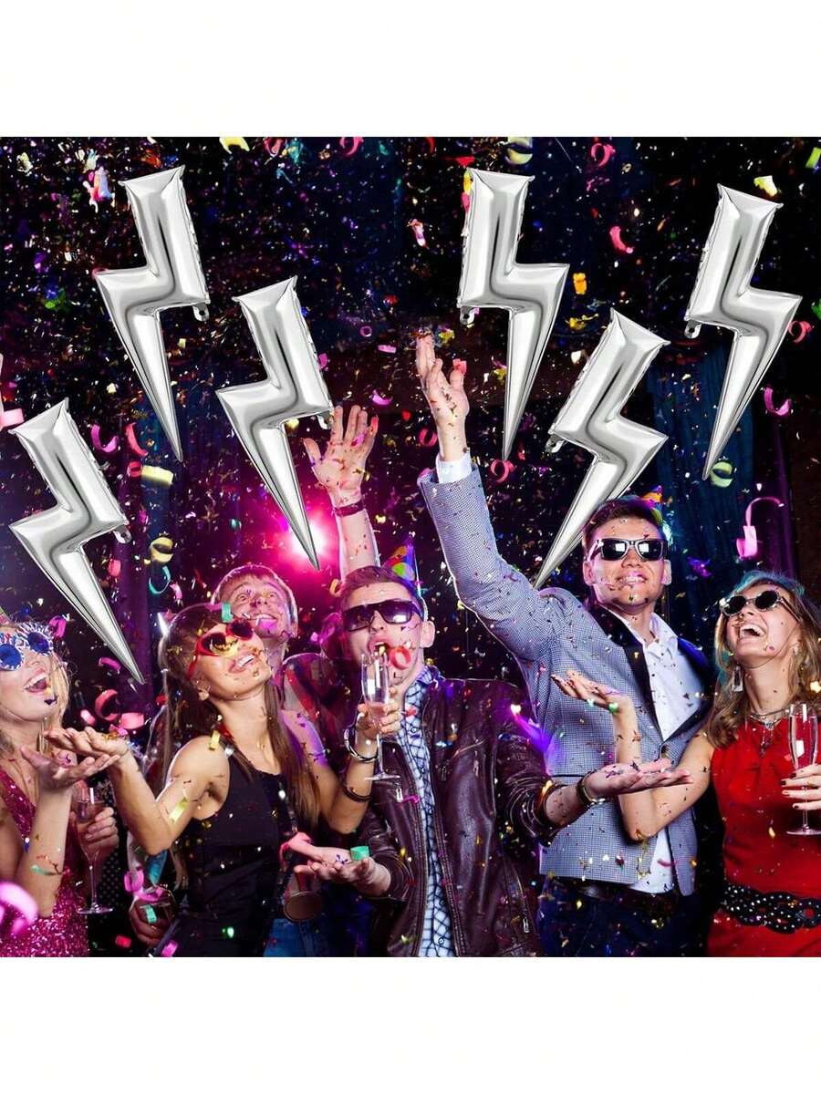 5 Bóng Bay Bằng Nhôm Hình Tia Sét Màu Bạc, Bóng Bay Nhấp Nháy 33 Inch Cho Tiệc Sinh Nhật, Đám Cưới, Trang Trí Theo Chủ Đề Thunderbolt - Bạc - Xem 1