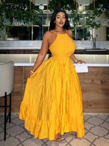 Slaydiva Plus Size Strapless Printed Ruffle Hem Split Beach Dress - Multicolor - View 5