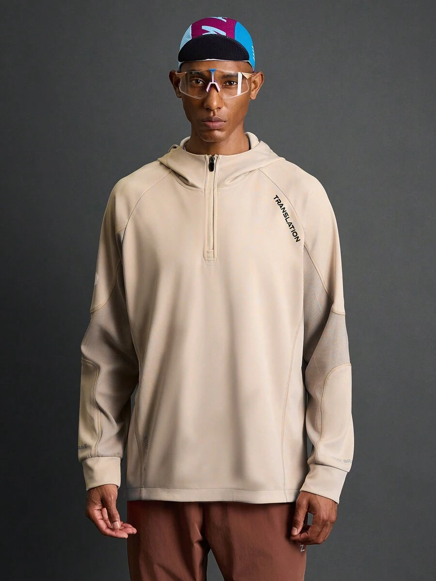 Manfinity Sport Polished Manfinity Sport 抛光男友风男士连帽拉链休闲长袖运动夹克 运动夹克 - 卡其色 - 查看 1