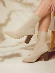 CUCCOO BASICS 簡約粗跟彈力靴 - 杏色 - 查看 2