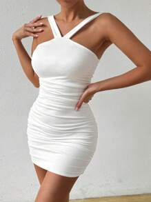 Allurite Vestido mini ajustado y sexy con pliegues y ajuste de cintura para verano