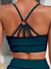 SHEIN Swim 女性純色簡約日常坦克泳衣 - 綠色 - 查看 5