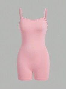 SHEIN Essnce Women's Summer Casual Solid Color Spaghetti Strap Skinny  Knitted Solid Color Cami Romper Set, 5pcs Airport Outfit Sport - Multicolor - View 7