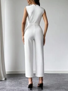 Firerie 女士白色蕾絲接頭無袖高腰長連身褲 - 白色 - 查看 3