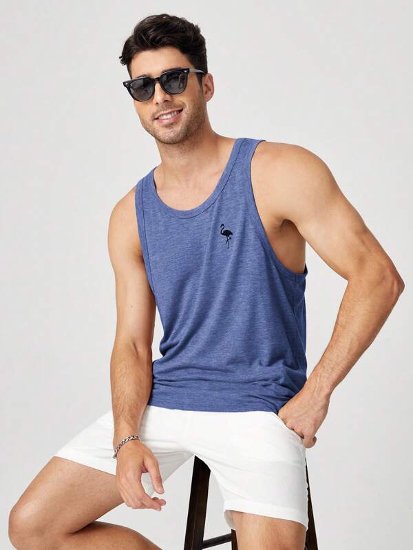 HIMLAND Men's Summer Flamingo Printed Casual Knitted Sleeveless Tank Top