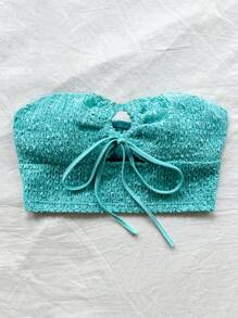 Soleia 女士度假休闲海滩假期毕业季可爱趣味夏季凉爽纹理针织抹胸配弹力肩带露背背心 - 綠色 - 查看 3