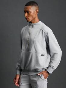 Coreblaze Boyfriend Style Men Half Zip Sports Long Sleeve Sweatshirt For Dailywear Boyfriend Style Men Sweatshirt - Light Grey - View 8